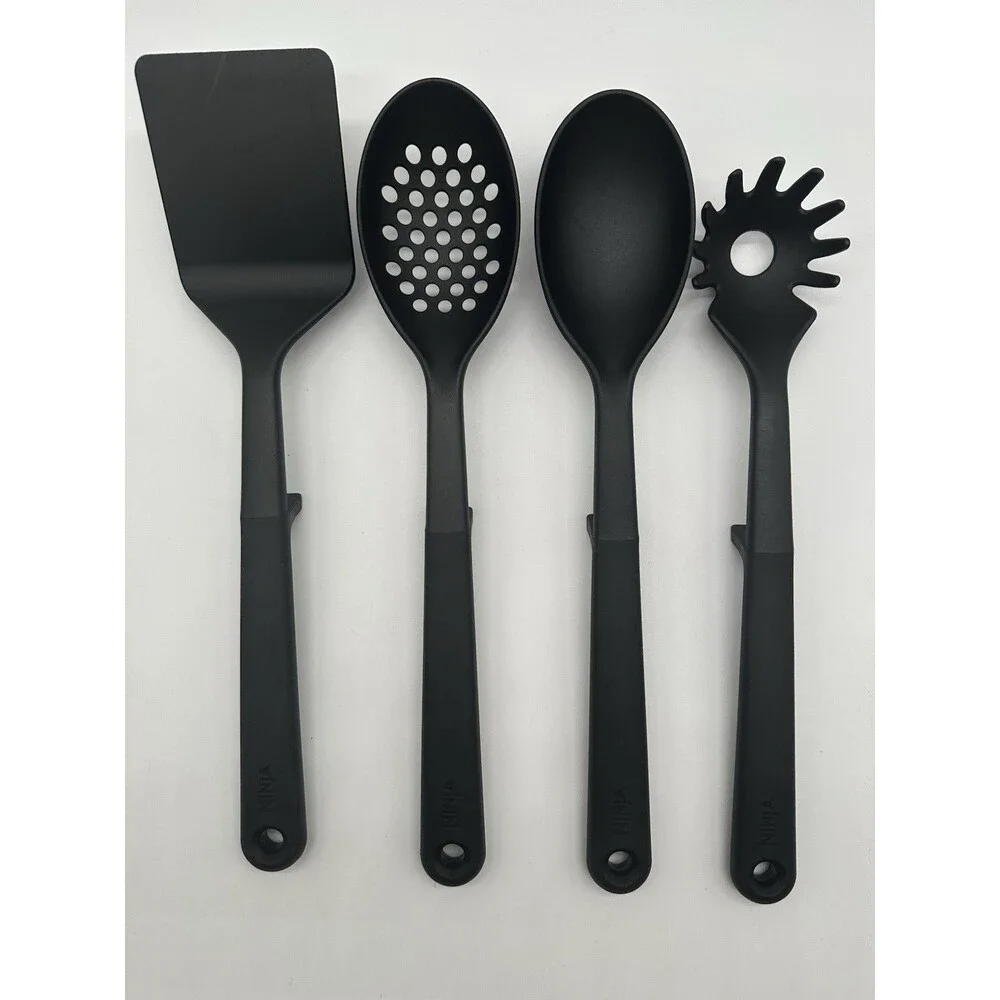 Ninja 4 Piece Cooking Utensil Set Black Spatula Spoon Slotted Spoon Pasta Fork